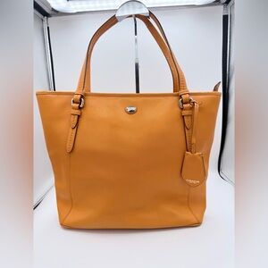 Coach Peyton Orange Saffiano Leather Zip Tote Shoulder Bag with Silver F27349
